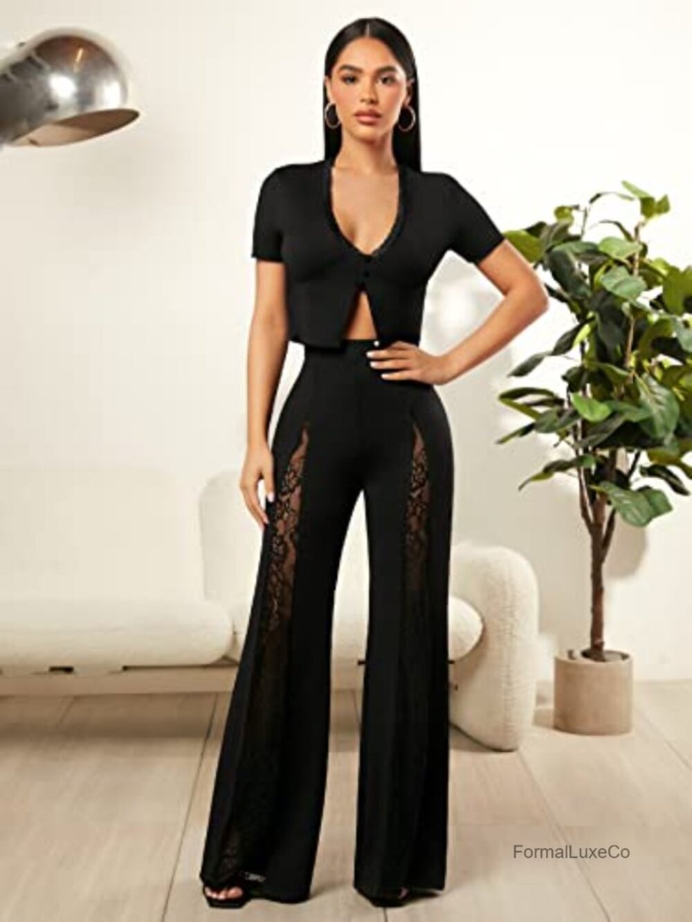 High Waisted Flare Leg Dressy Loose Pants - Picture 5 of 5